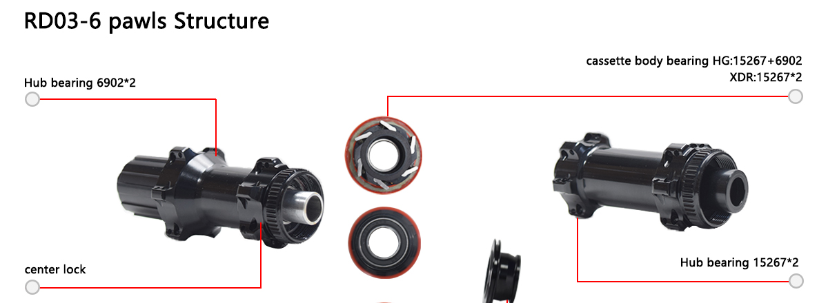disc brake hub center lock, 6 pawls structure, front 12*100mm rear 12*142mm