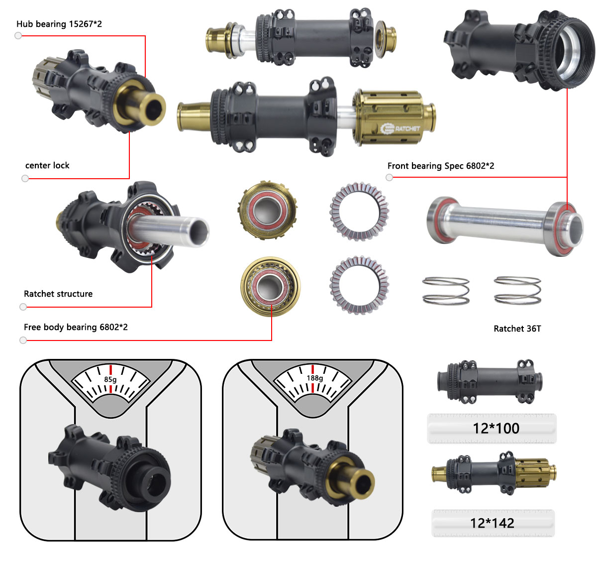 Carbon spoked hub ratchet 36T for disc brake Carbon spoked hub ratchet 36T for disc brake